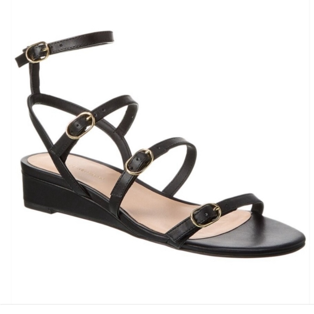 New*Stuart Weitzman Grecian Ankle Buckles/Wedge/Straps Sandal~8.5~black leather